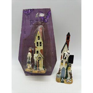 Vintage Skinny Haunted House Church Town Pumpkin Ghost Resin Decor